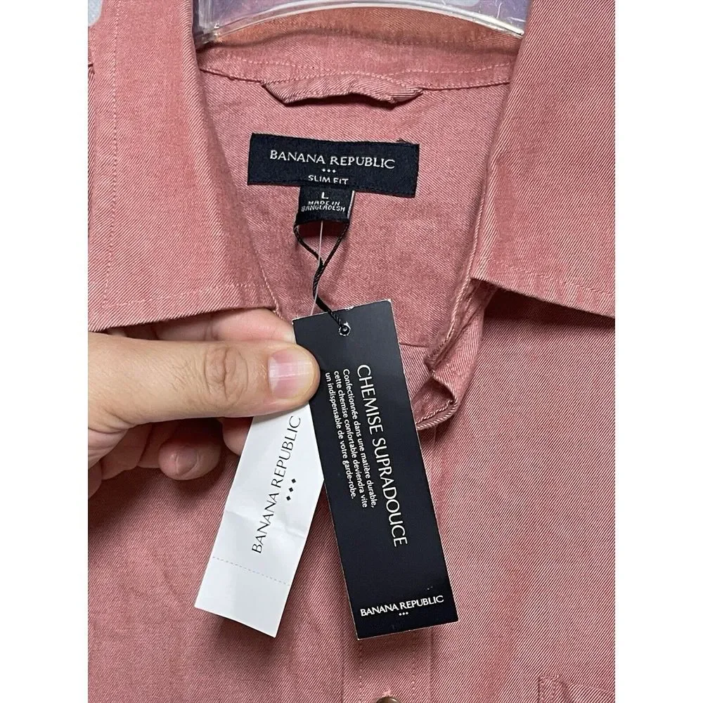 NWT Banana Republic Shirt Men‎ L Salmon Slim Suprasoft Button Up Casual Career